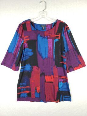 Alfani Tunic Top Slinky Stretch Abstract Print Art-to-Wear Colorful Lagenlook MP